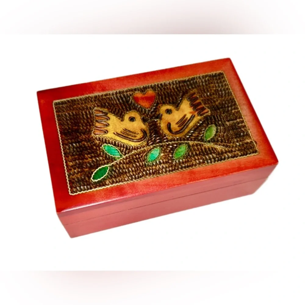 Gorgeous Love Birds Wooden Trinket Box